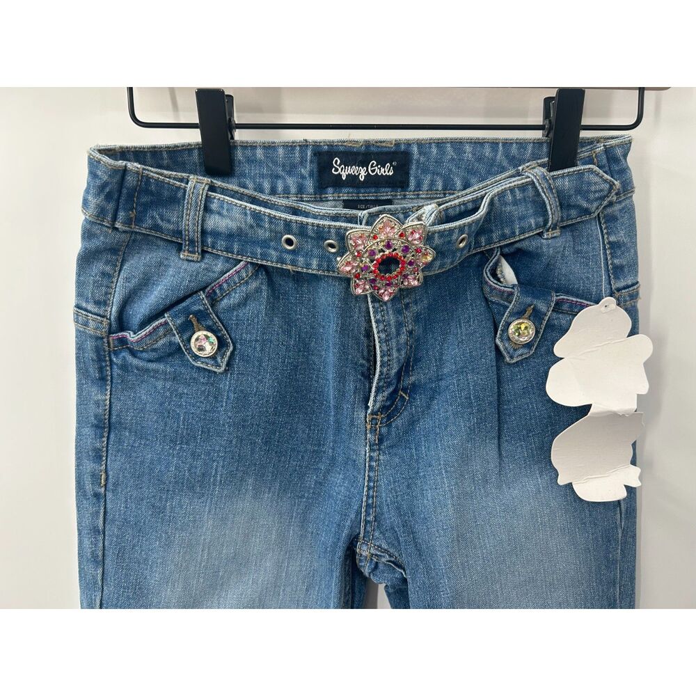 NWT Y2K Vintage Rhinestone Belted Denim Flares Flared Jeans Girls Size 12 - Picture 4 of 7